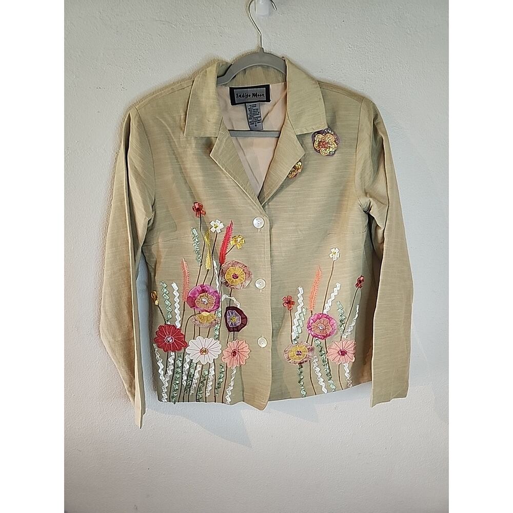 Indigo Moon Jacket Embroidered Paisley Button Down Bohemian Patchwork Small